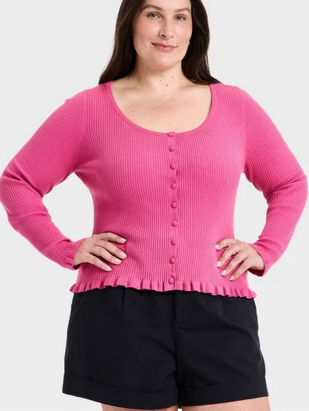NEW a new day Pink Ribbed Button-Front Sweater Cardigan XXL